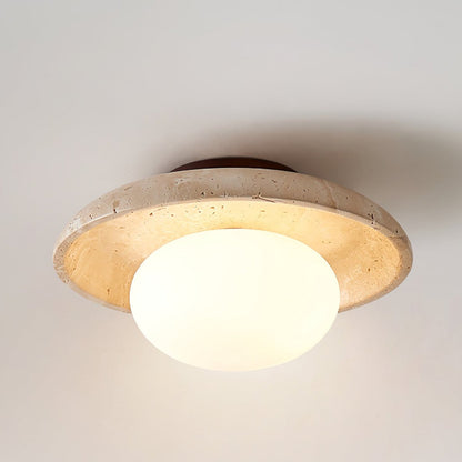 Lunaro Ceiling Lamp | Travertine & Glass | White