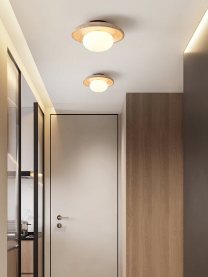 Lunaro Ceiling Lamp | Travertine & Glass | White