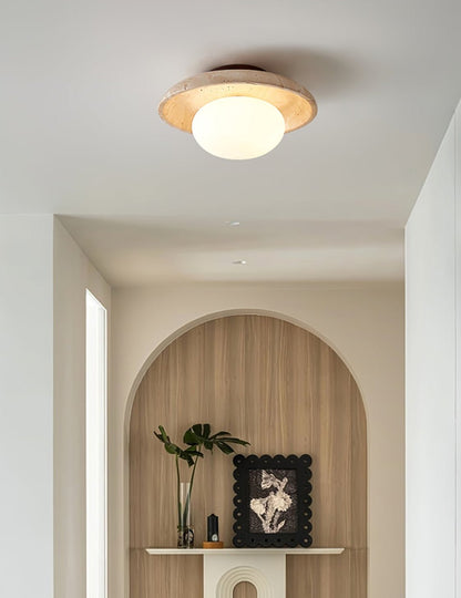 Lunaro Ceiling Lamp | Travertine & Glass | White