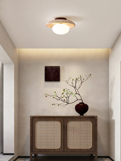Lunaro Ceiling Lamp | Travertine & Glass | White