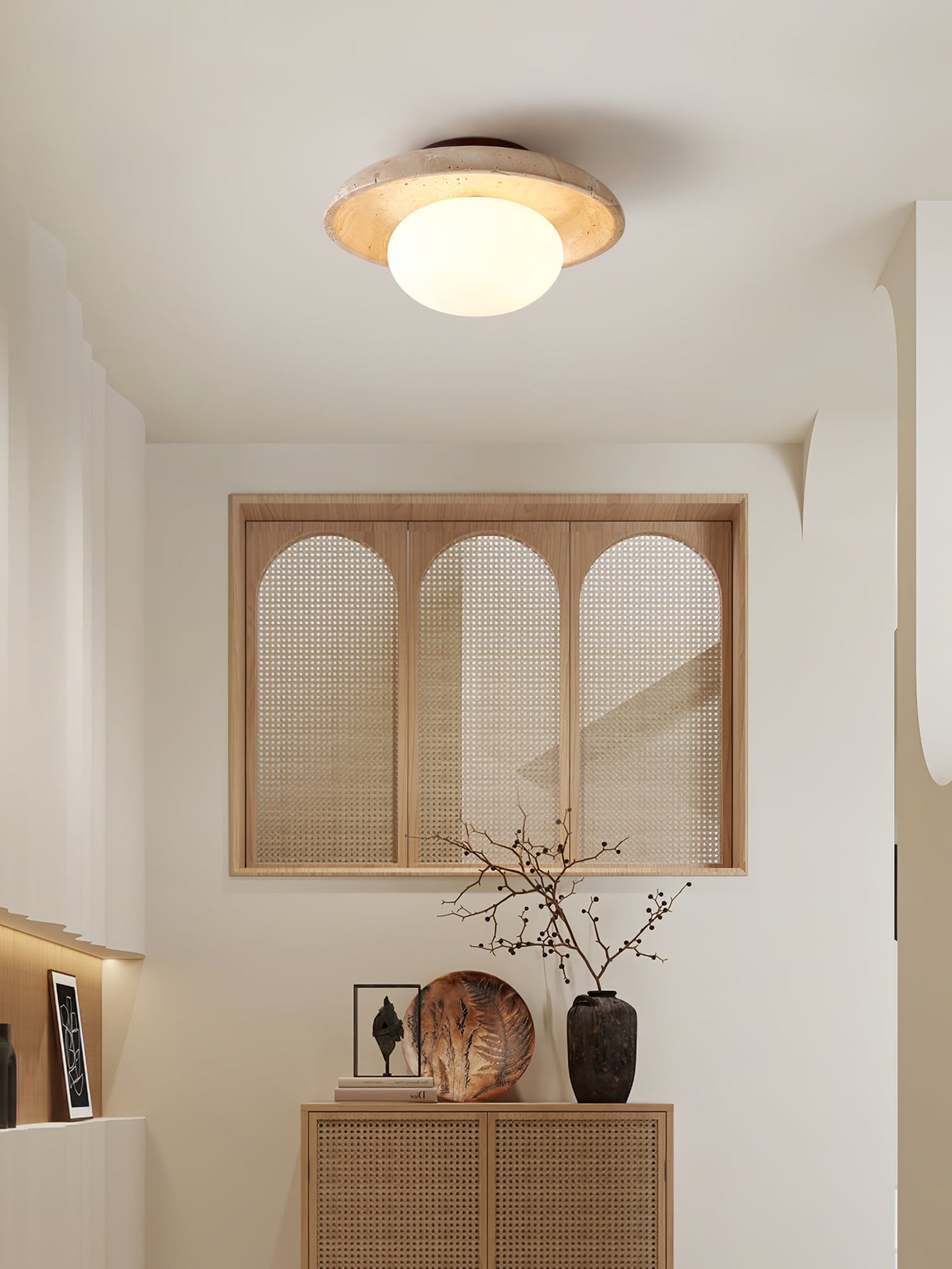 Lunaro Ceiling Lamp | Travertine & Glass | White