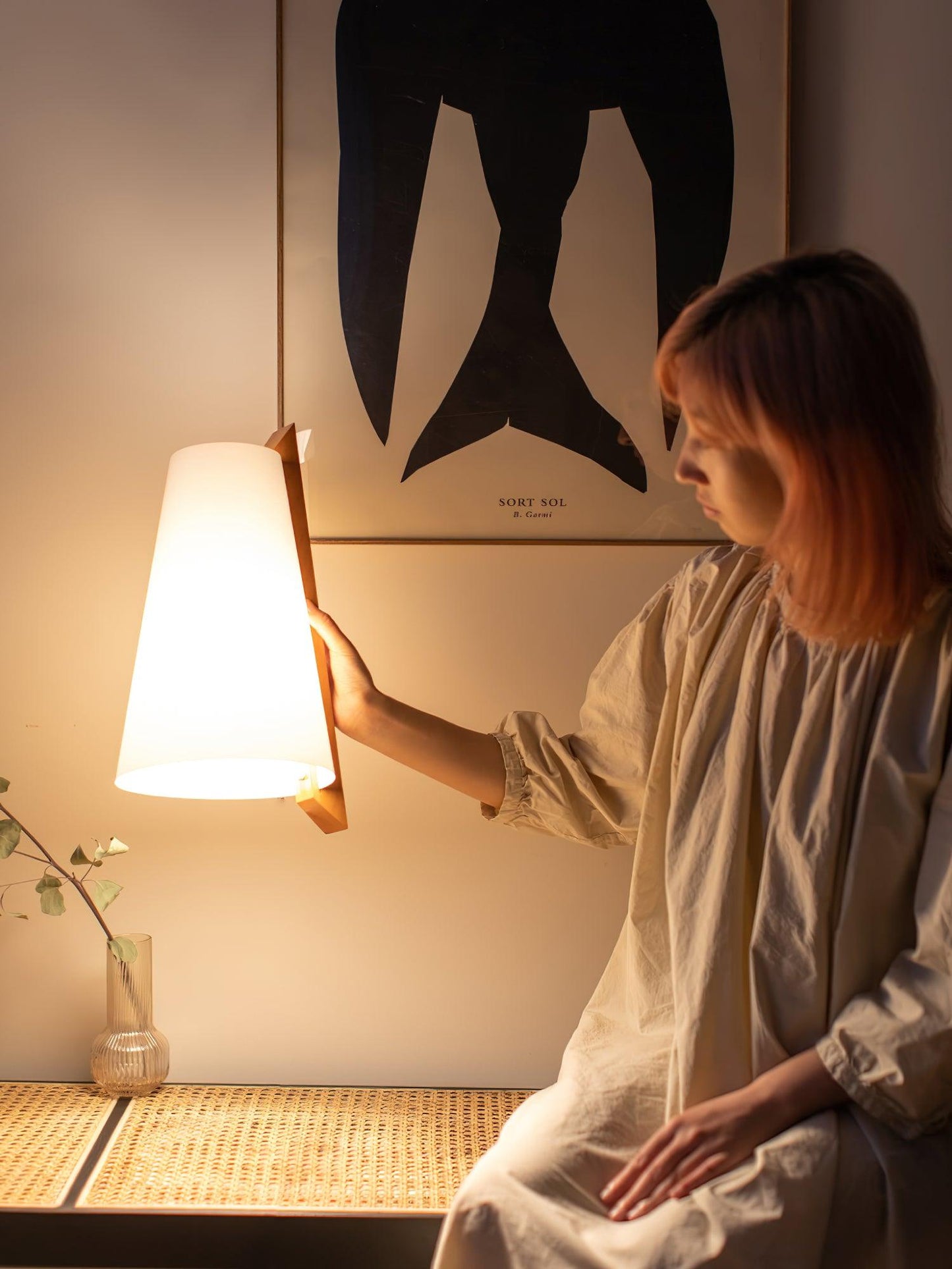 Lupe Wall Lamp | Solid Wood & Fabric | Walnut & White