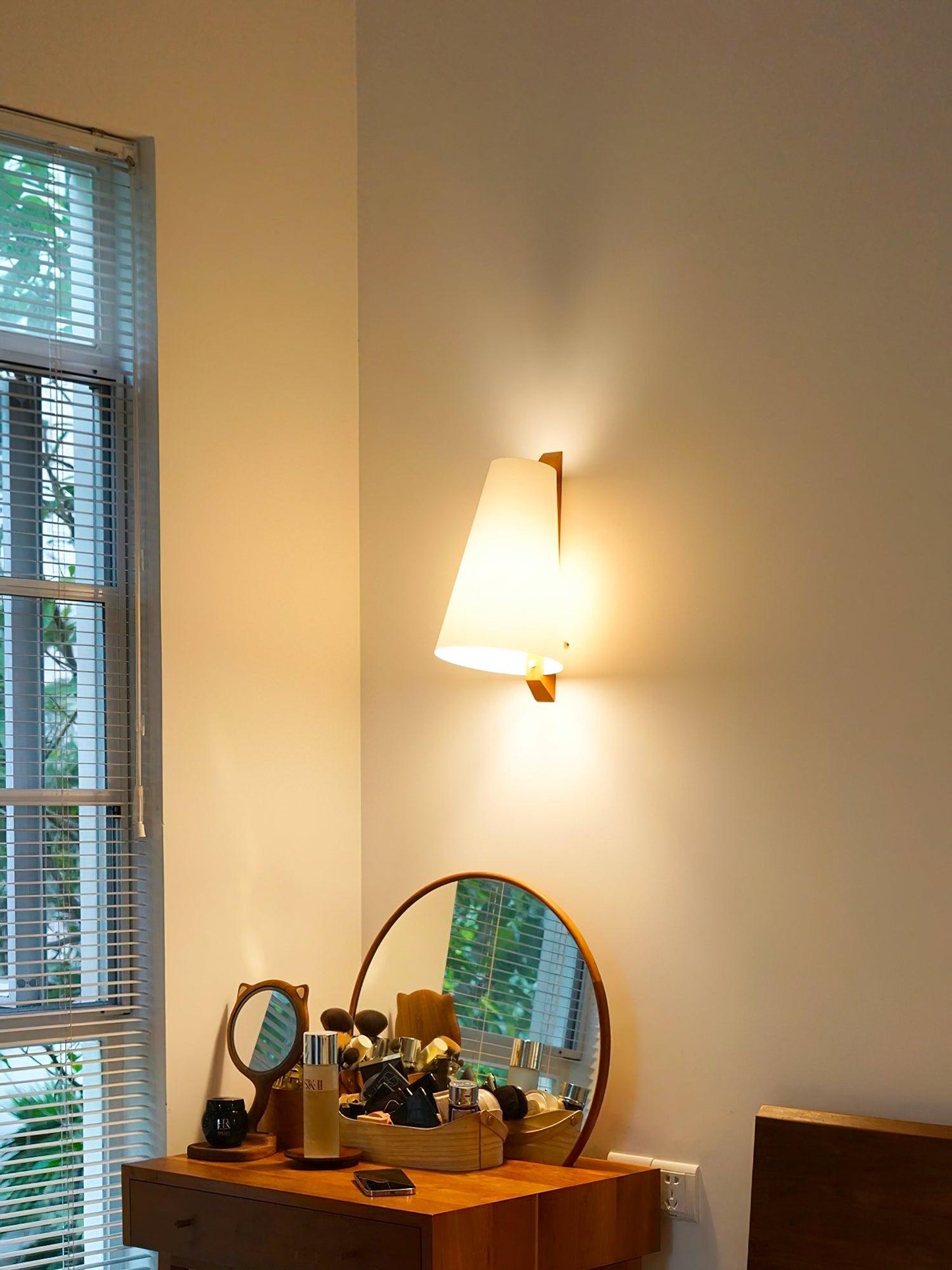 Lupe Wall Lamp | Solid Wood & Fabric | Walnut & White