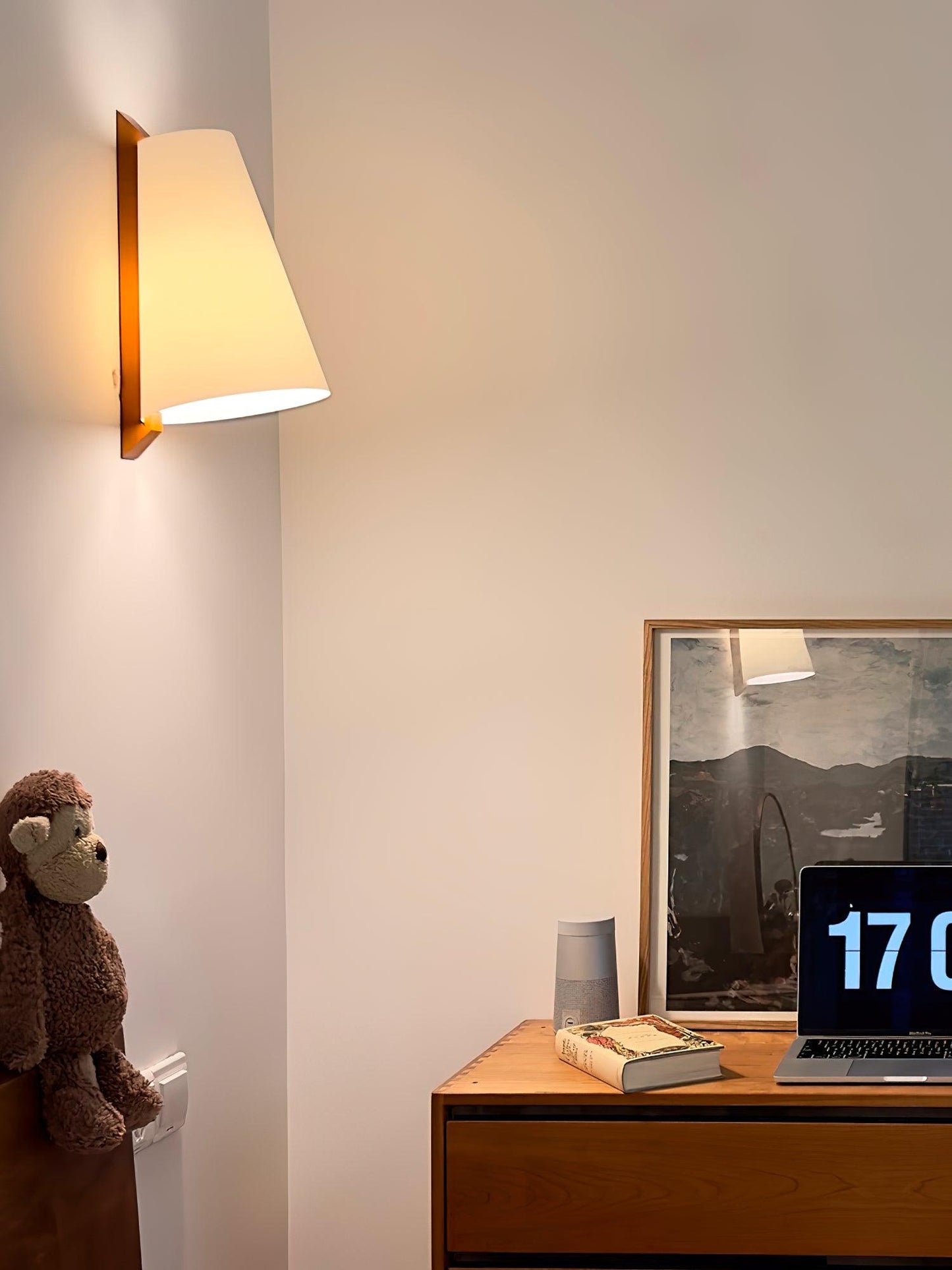 Lupe Wall Lamp | Solid Wood & Fabric | Walnut & White