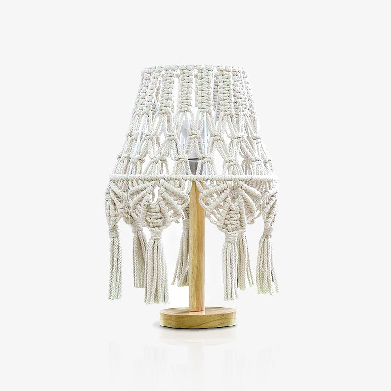 Macrame Table Lamp | Metal, Cotton Rope, Wooden | White