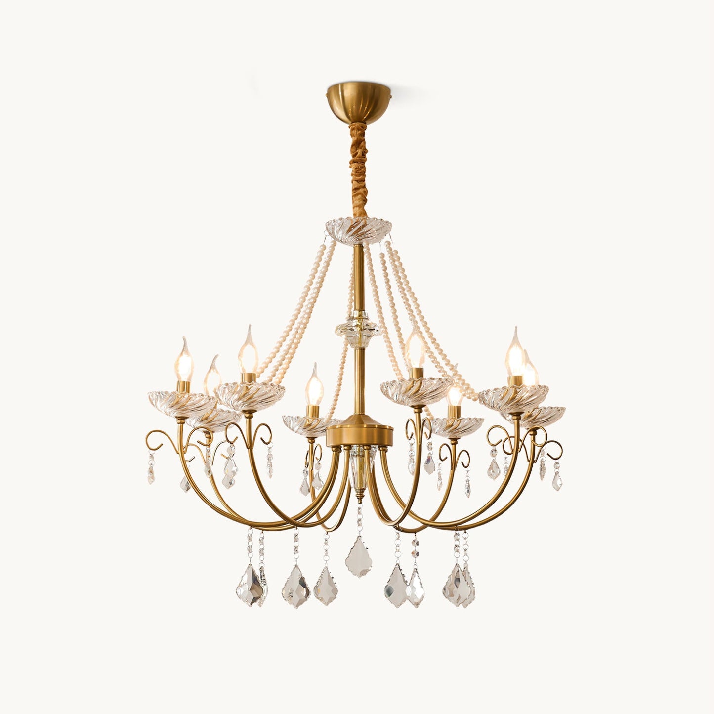 Pearl Crystal Chandelier | Copper-Plated Iron & Glass | Gold, 6 or 8 Lights