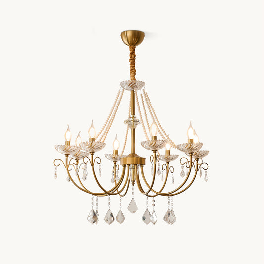 Pearl Crystal Chandelier | Copper-Plated Iron & Glass | Gold, 6 or 8 Lights