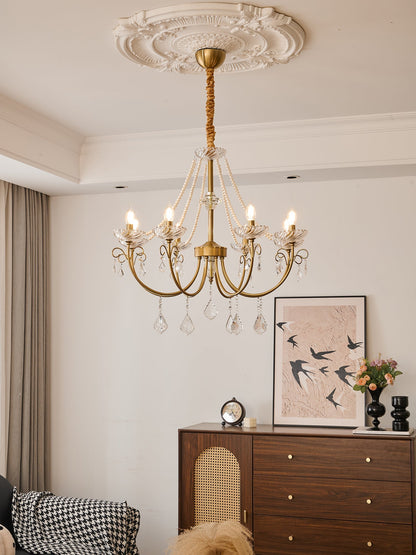Pearl Crystal Chandelier | Copper-Plated Iron & Glass | Gold, 6 or 8 Lights