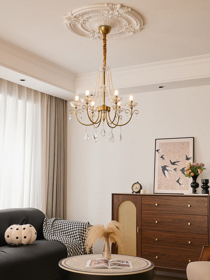 Pearl Crystal Chandelier | Copper-Plated Iron & Glass | Gold, 6 or 8 Lights