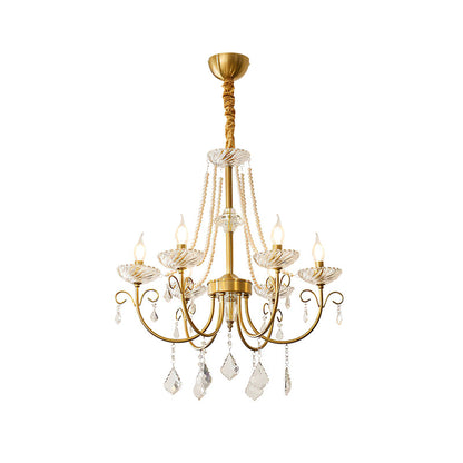 Pearl Crystal Chandelier | Copper-Plated Iron & Glass | Gold, 6 or 8 Lights
