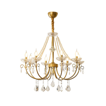 Pearl Crystal Chandelier | Copper-Plated Iron & Glass | Gold, 6 or 8 Lights