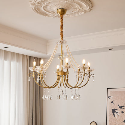 Pearl Crystal Chandelier | Copper-Plated Iron & Glass | Gold, 6 or 8 Lights