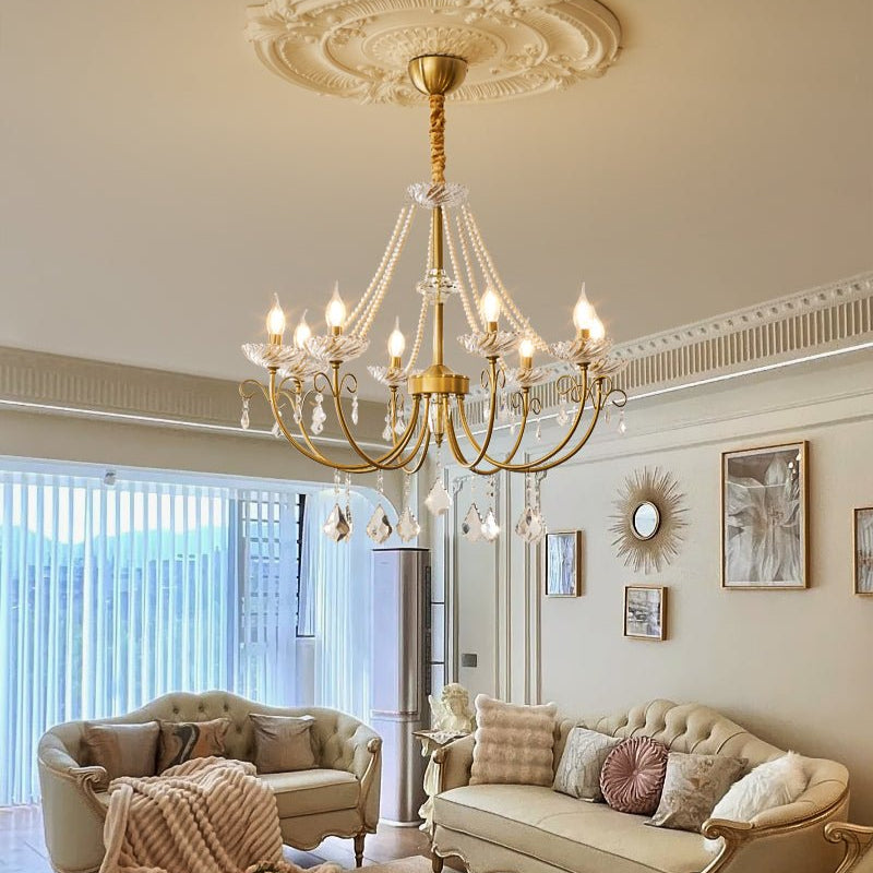Pearl Crystal Chandelier | Copper-Plated Iron & Glass | Gold, 6 or 8 Lights