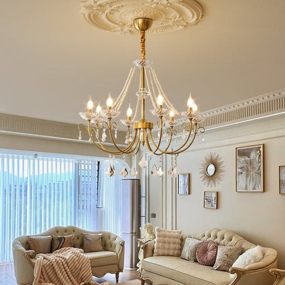 Pearl Crystal Chandelier | Copper-Plated Iron & Glass | Gold, 6 or 8 Lights