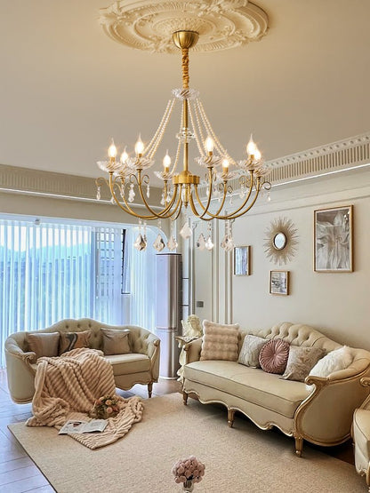 Pearl Crystal Chandelier | Copper-Plated Iron & Glass | Gold, 6 or 8 Lights