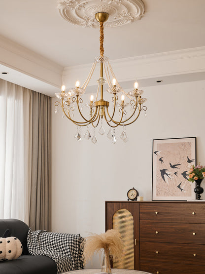 Pearl Crystal Chandelier | Copper-Plated Iron & Glass | Gold, 6 or 8 Lights