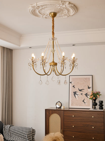 Pearl Crystal Chandelier | Copper-Plated Iron & Glass | Gold, 6 or 8 Lights