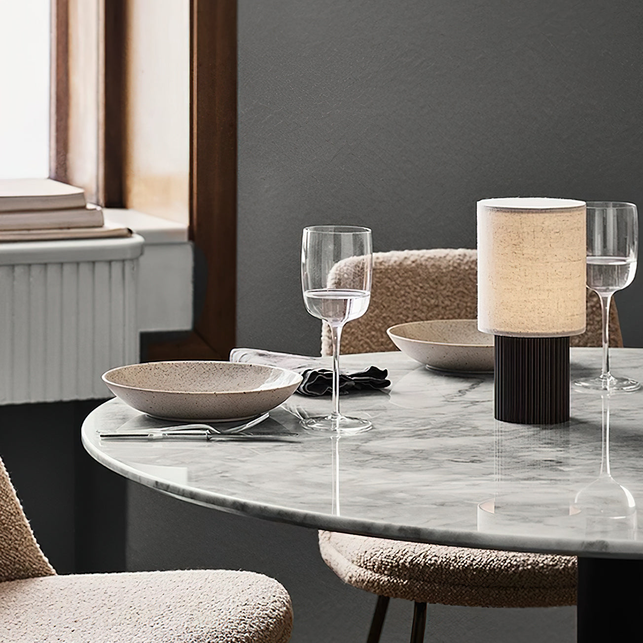 Manhattan Table Lamp | Wireless Rechargeable | Brown & Beige