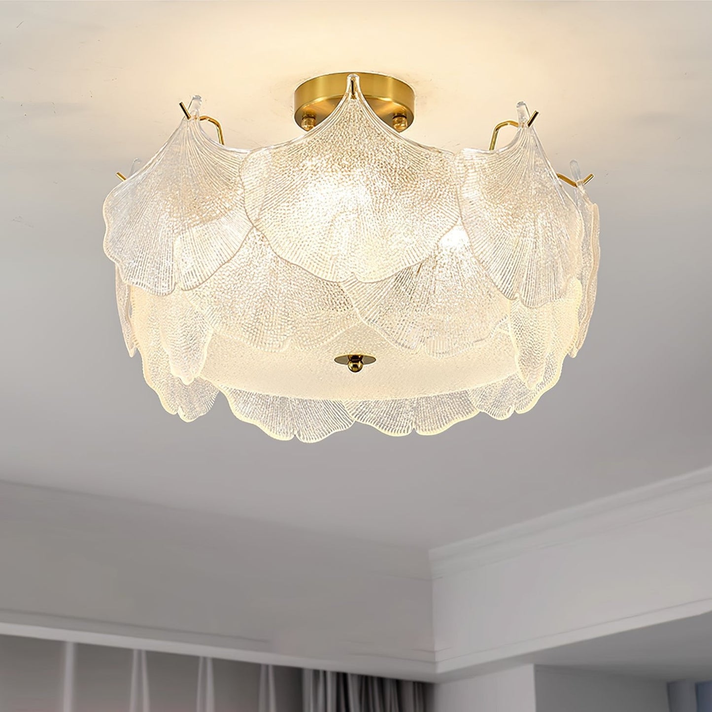 Maple Leaf Ceiling Light | Glass & Metal | Gold Finish