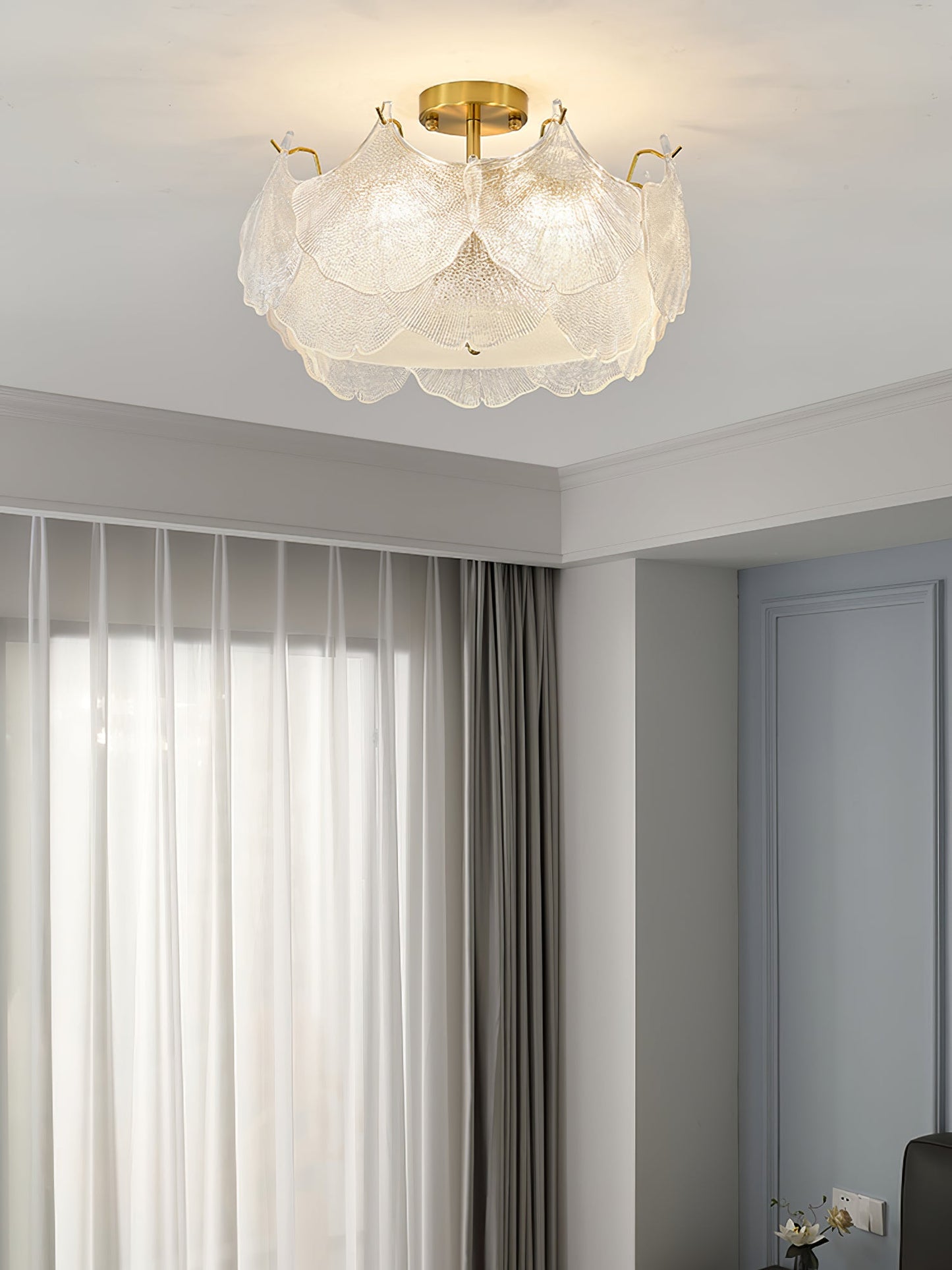 Maple Leaf Ceiling Light | Glass & Metal | Gold Finish