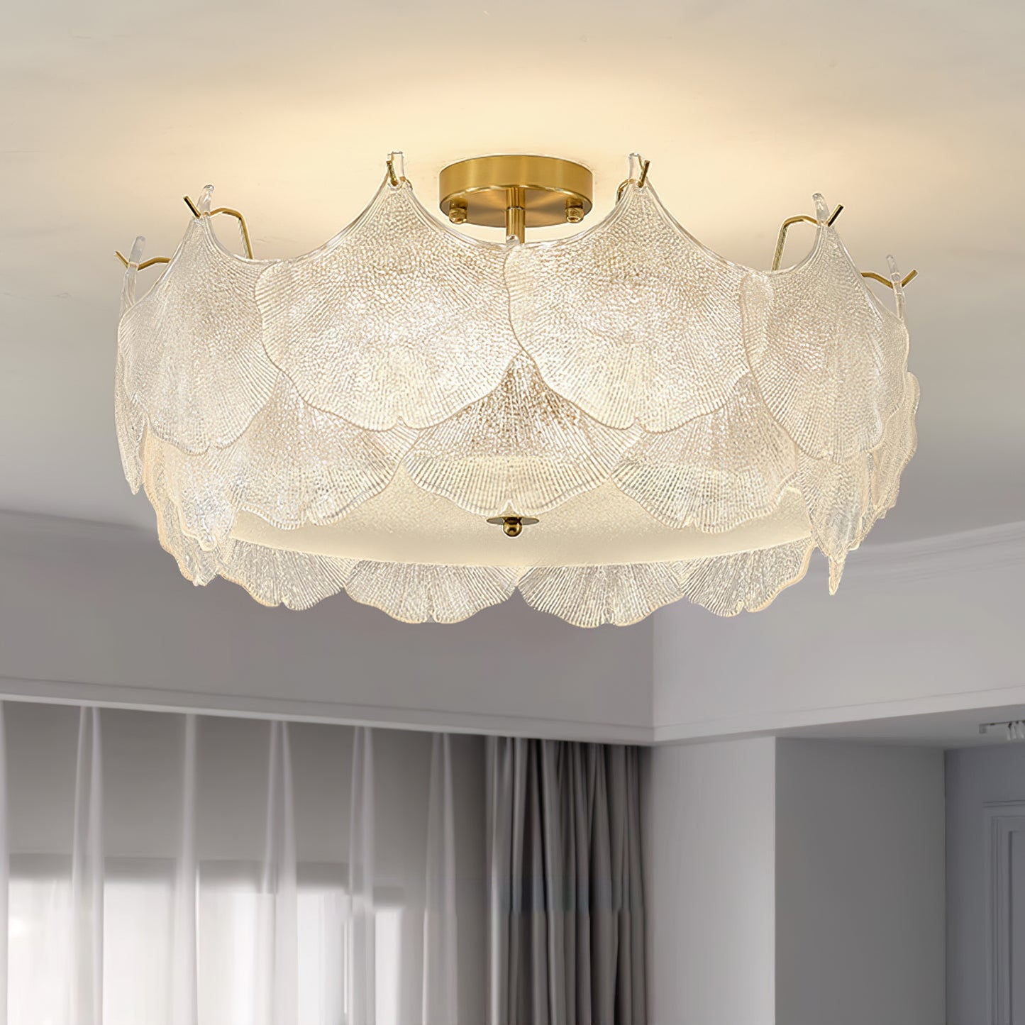 Maple Leaf Ceiling Light | Glass & Metal | Gold Finish