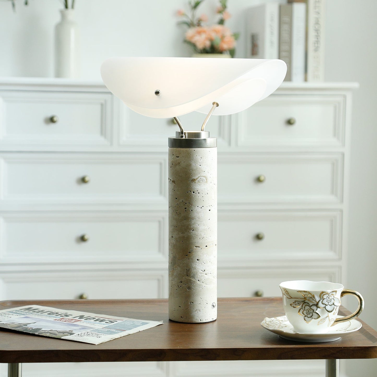 Marbella Table Lamp | Stone Base | Grey and White