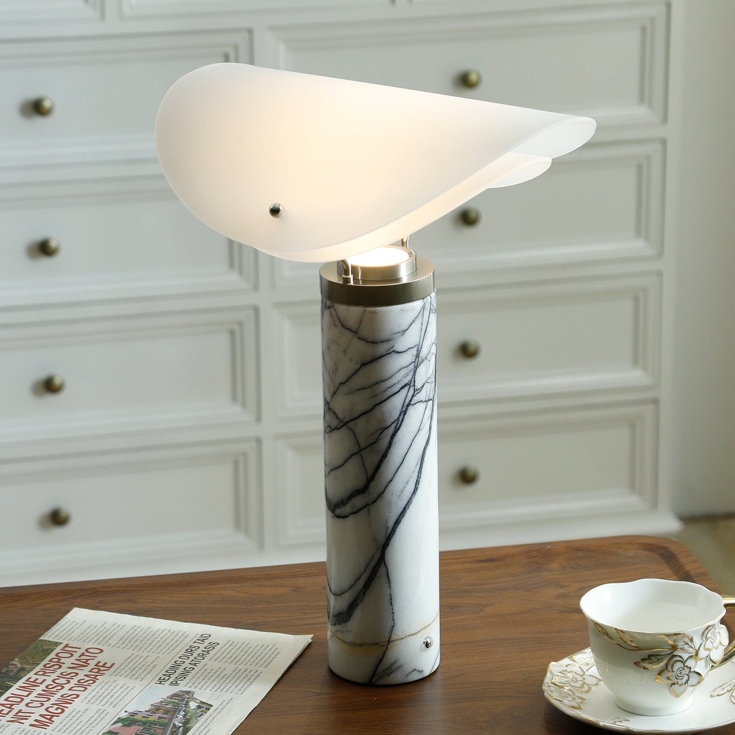 Marbella Table Lamp | Stone Base | Grey and White
