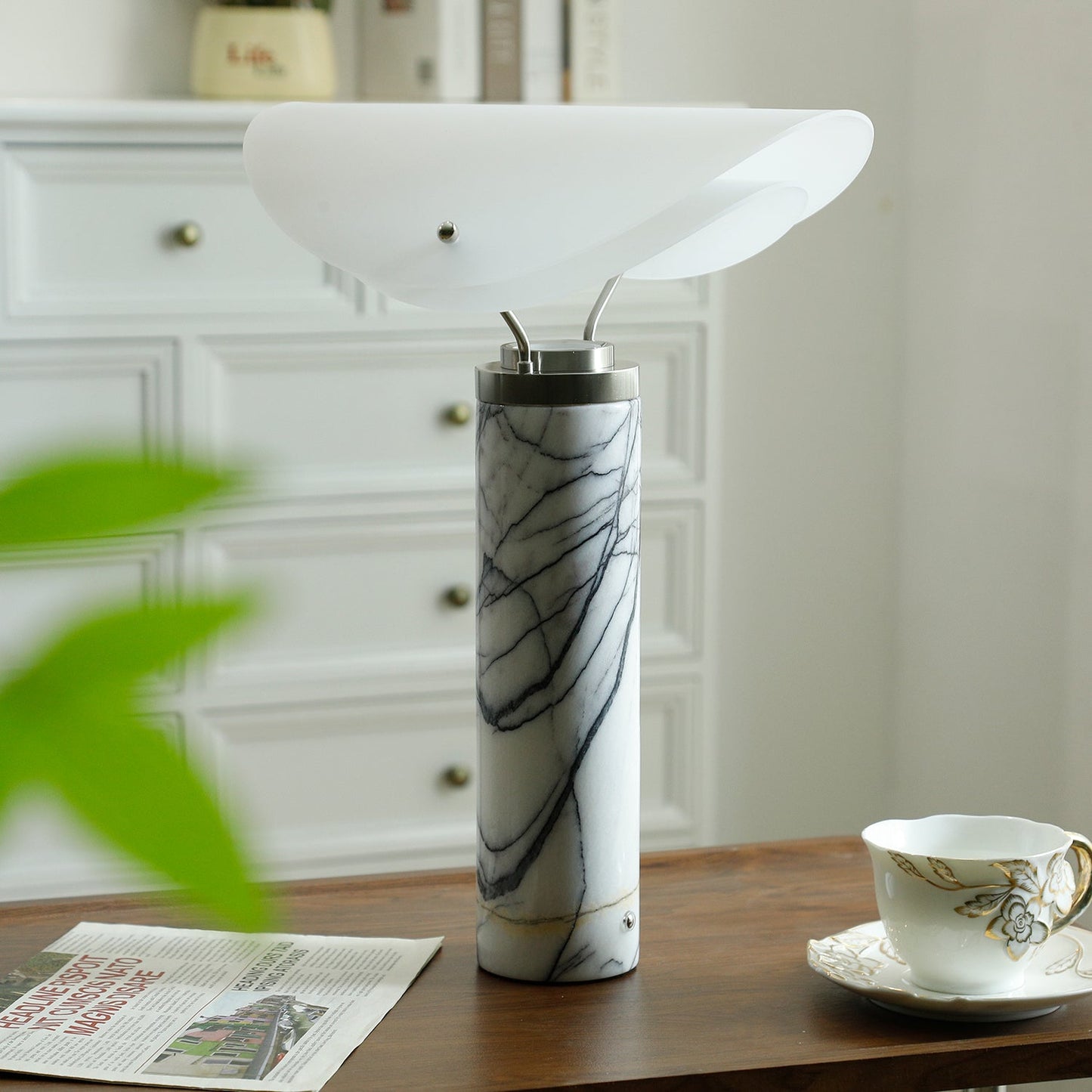 Marbella Table Lamp | Stone Base | Grey and White