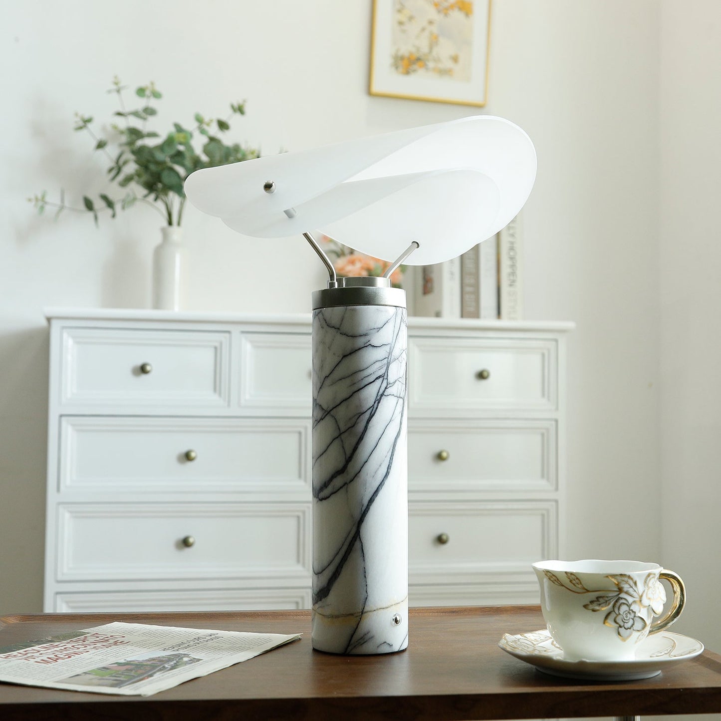 Marbella Table Lamp | Stone Base | Grey and White