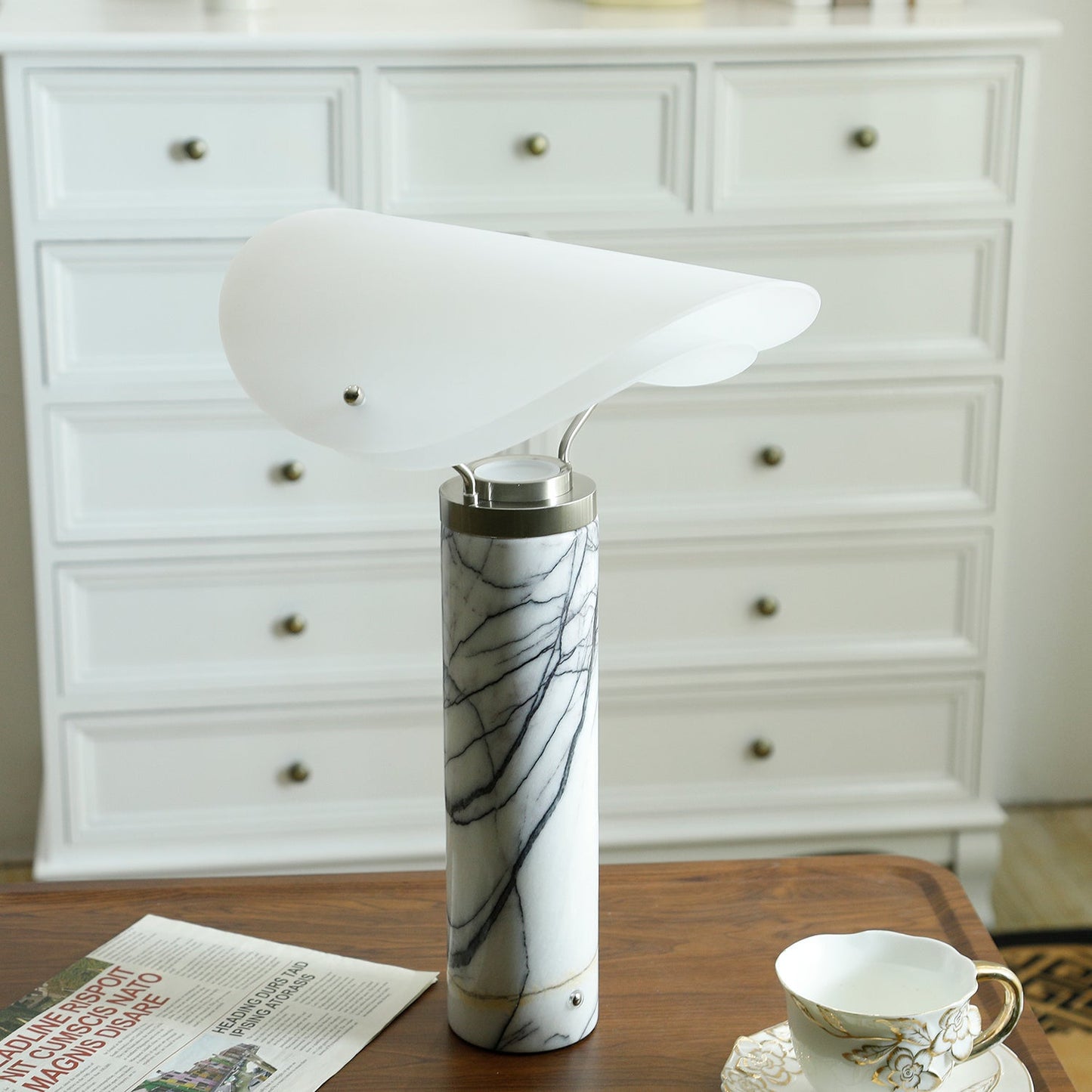 Marbella Table Lamp | Stone Base | Grey and White