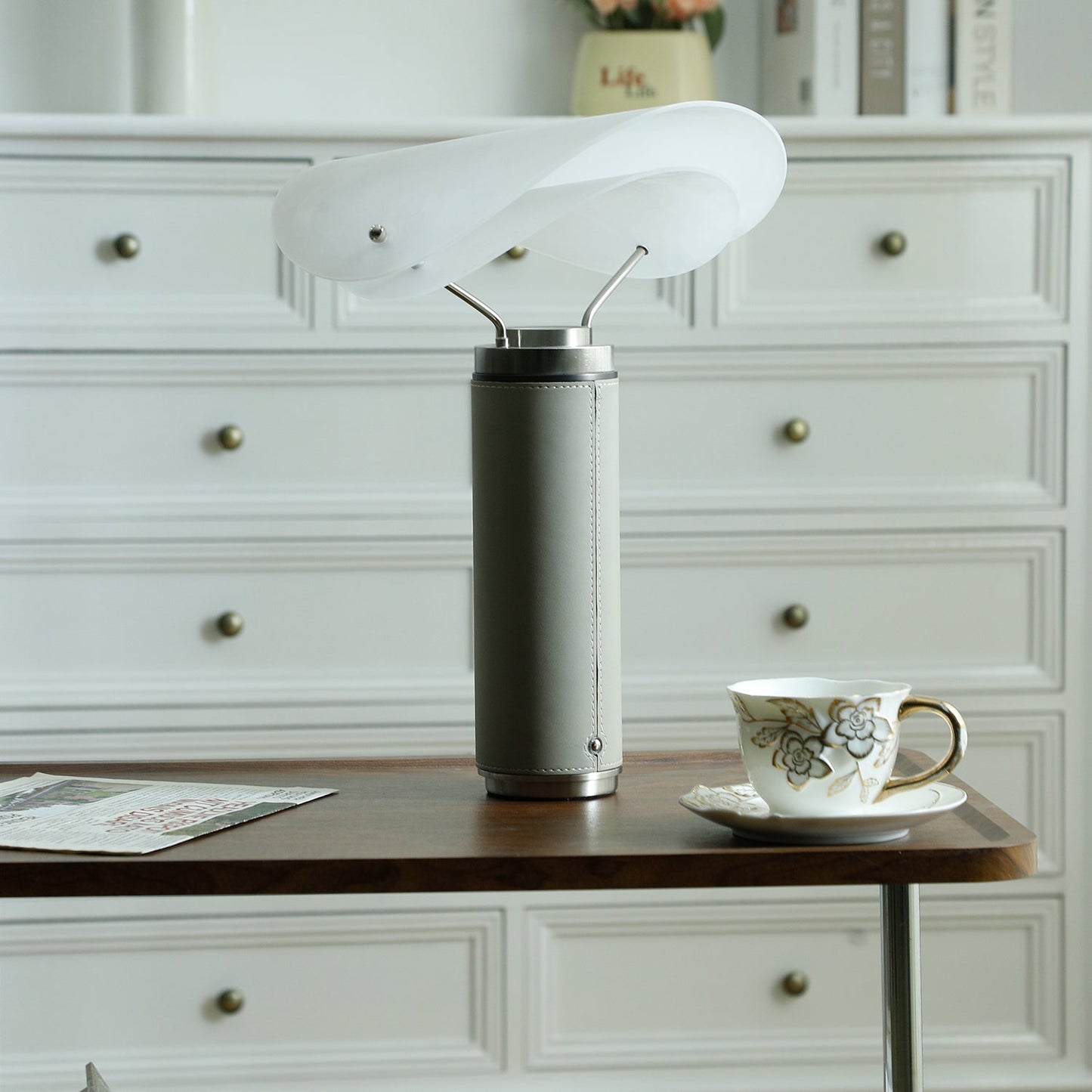 Marbella Table Lamp | Stone Base | Grey and White