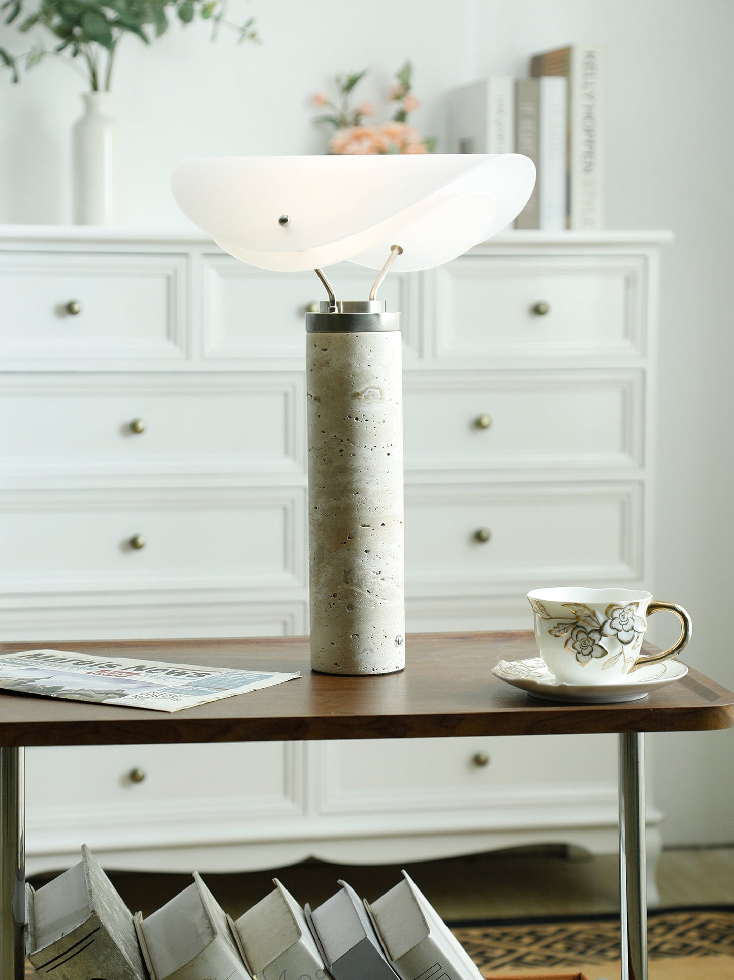 Marbella Table Lamp | Stone Base | Grey and White