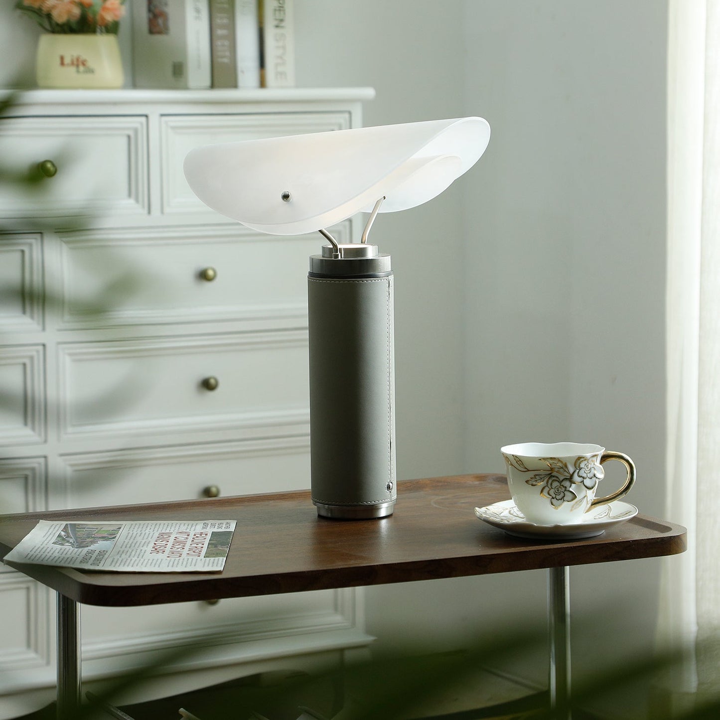 Marbella Table Lamp | Stone Base | Grey and White