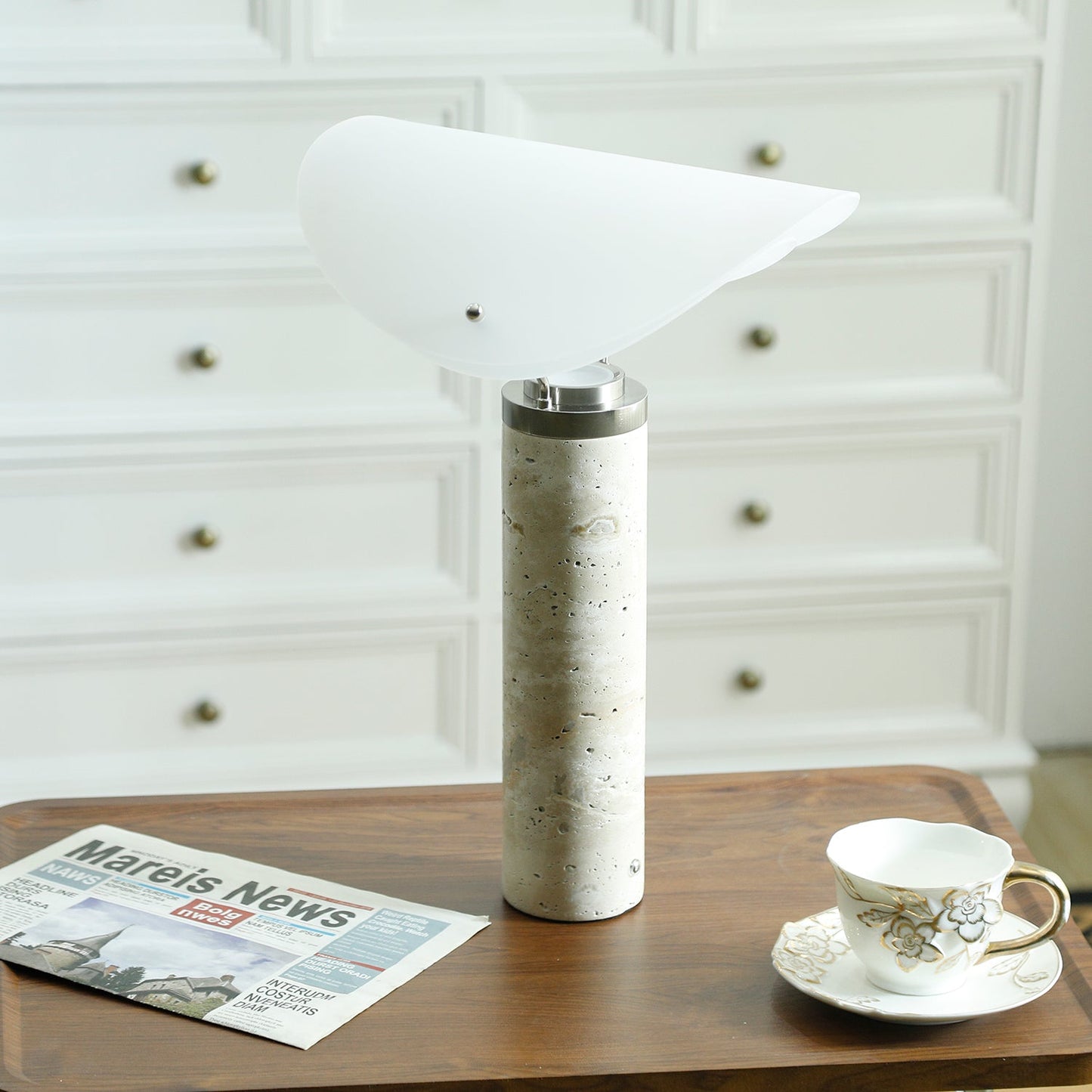 Marbella Table Lamp | Stone Base | Grey and White