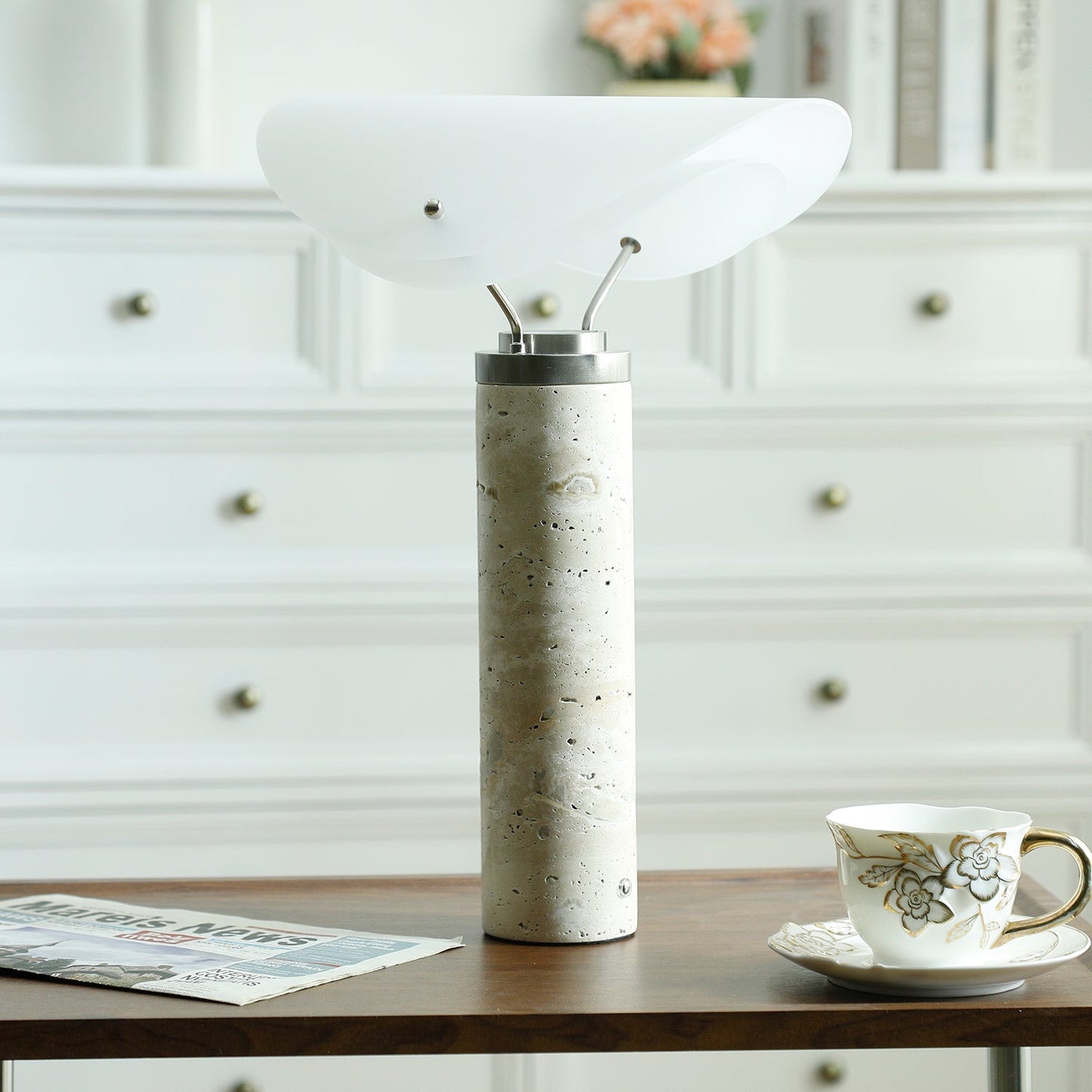Marbella Table Lamp | Stone Base | Grey and White