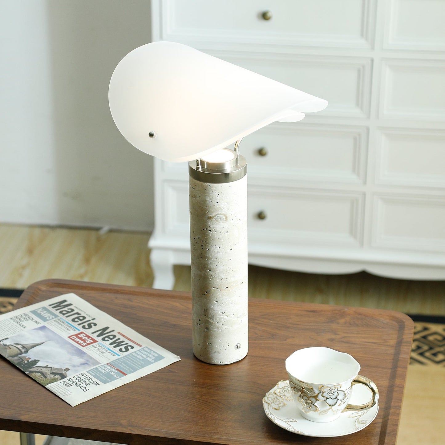 Marbella Table Lamp | Stone Base | Grey and White