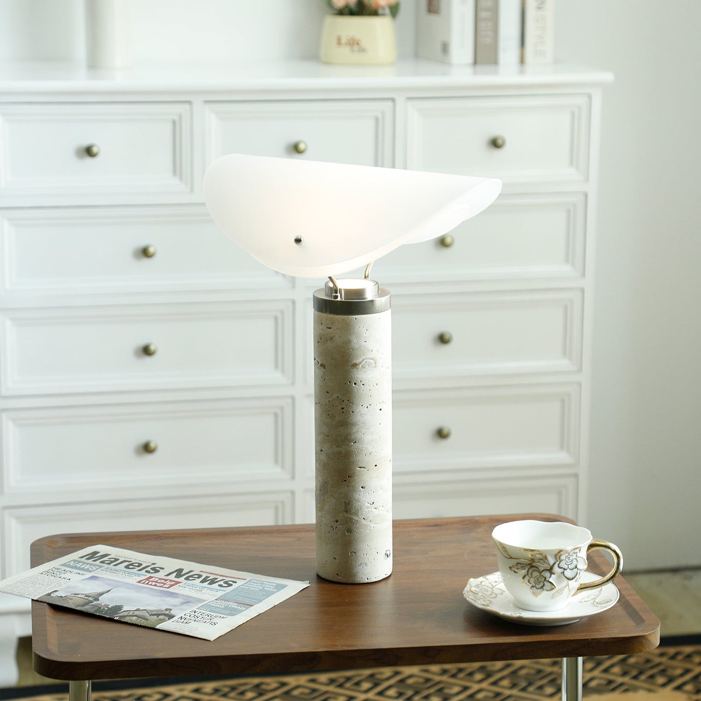 Marbella Table Lamp | Stone Base | Grey and White