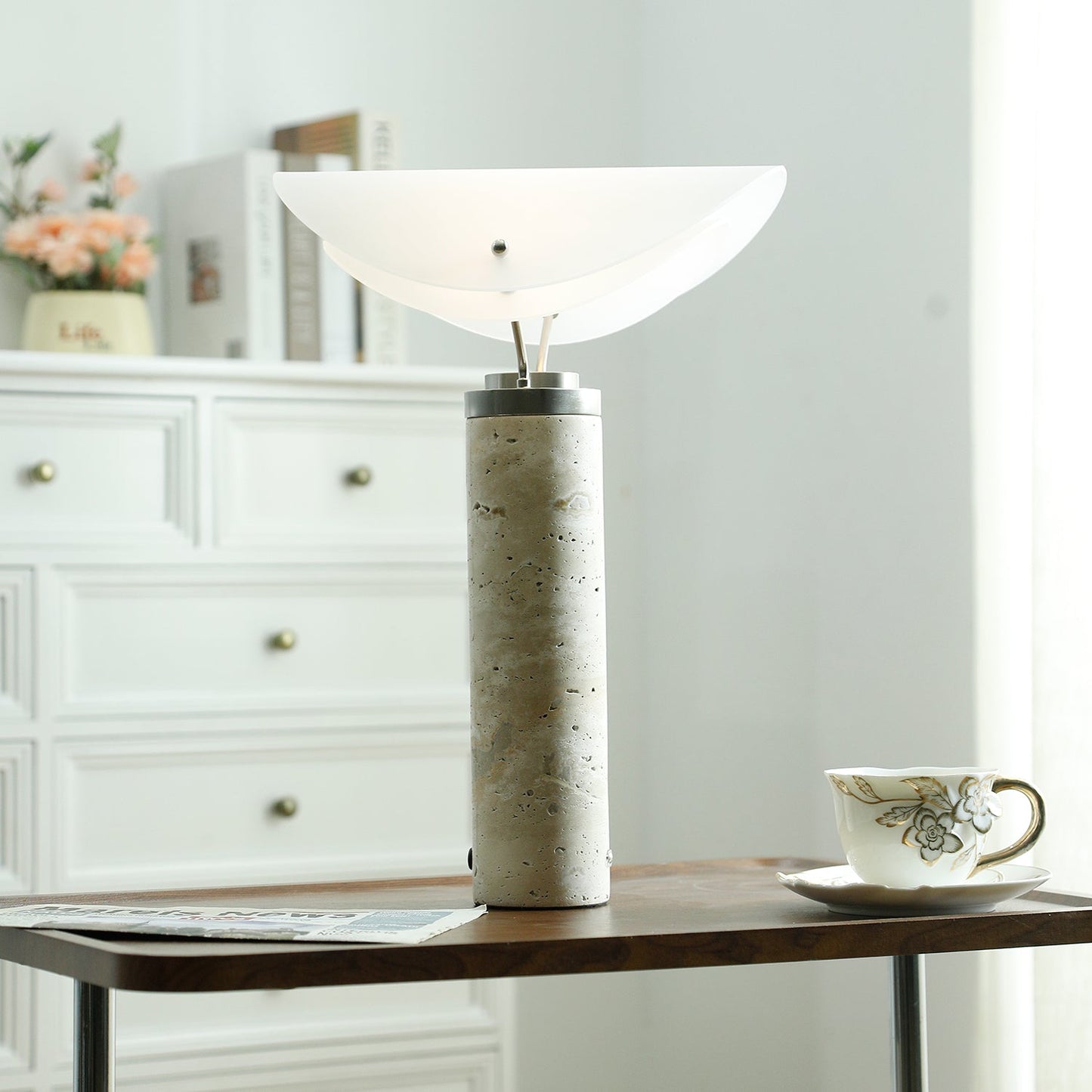 Marbella Table Lamp | Stone Base | Grey and White