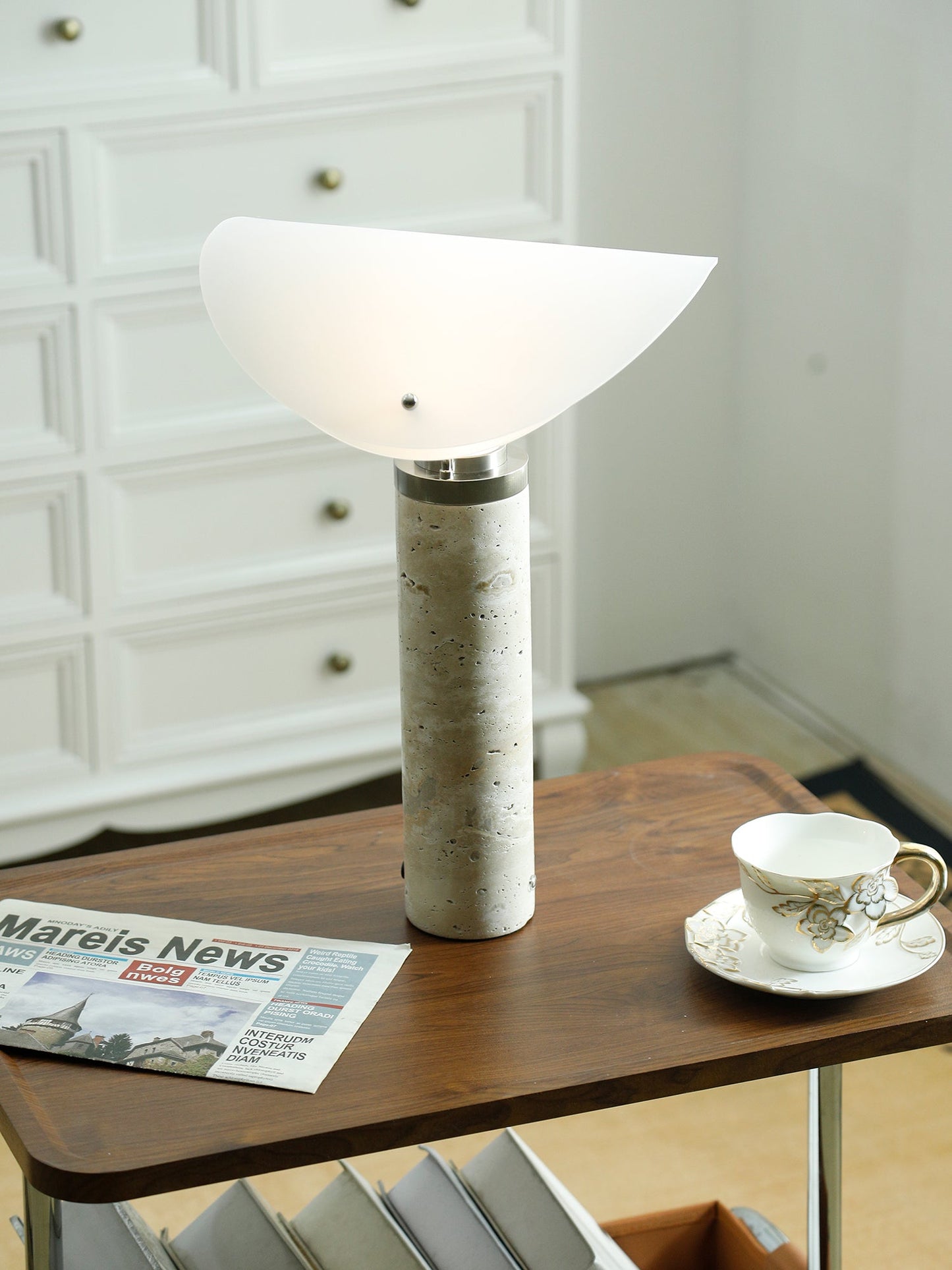 Marbella Table Lamp | Stone Base | Grey and White