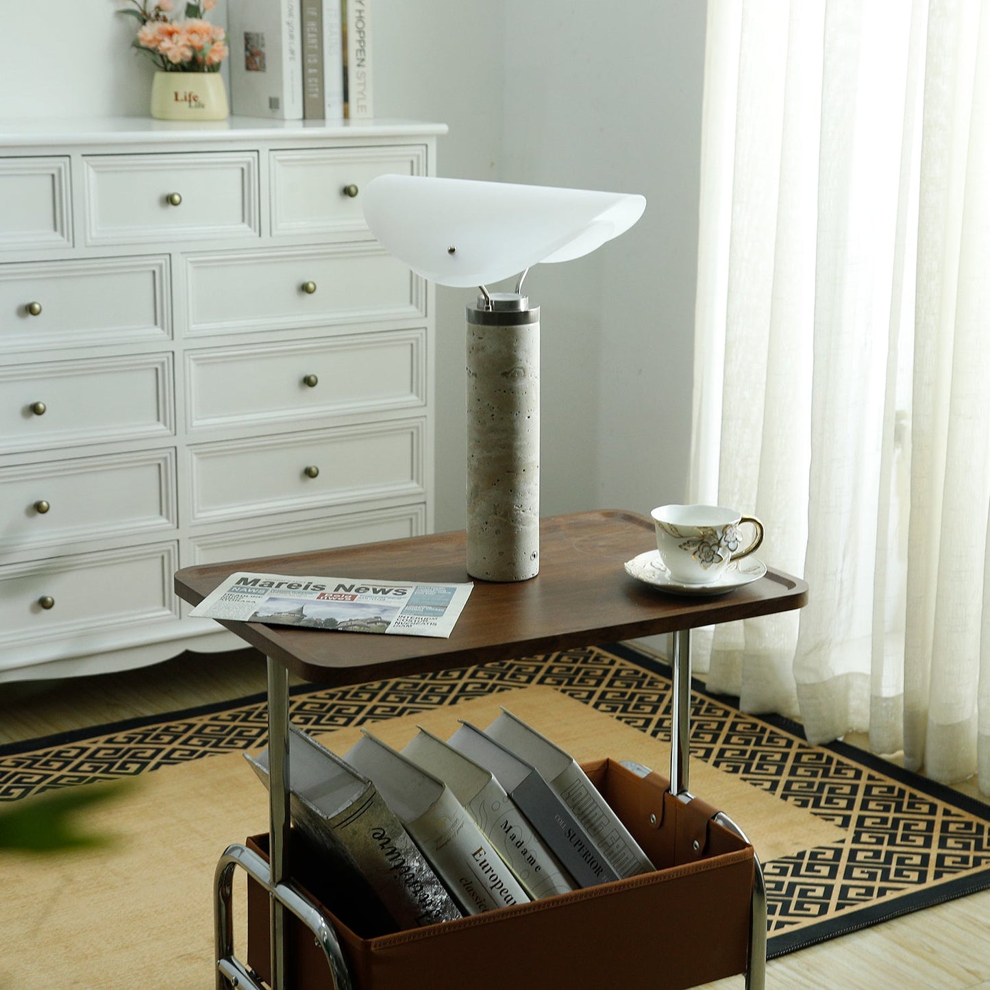 Marbella Table Lamp | Stone Base | Grey and White