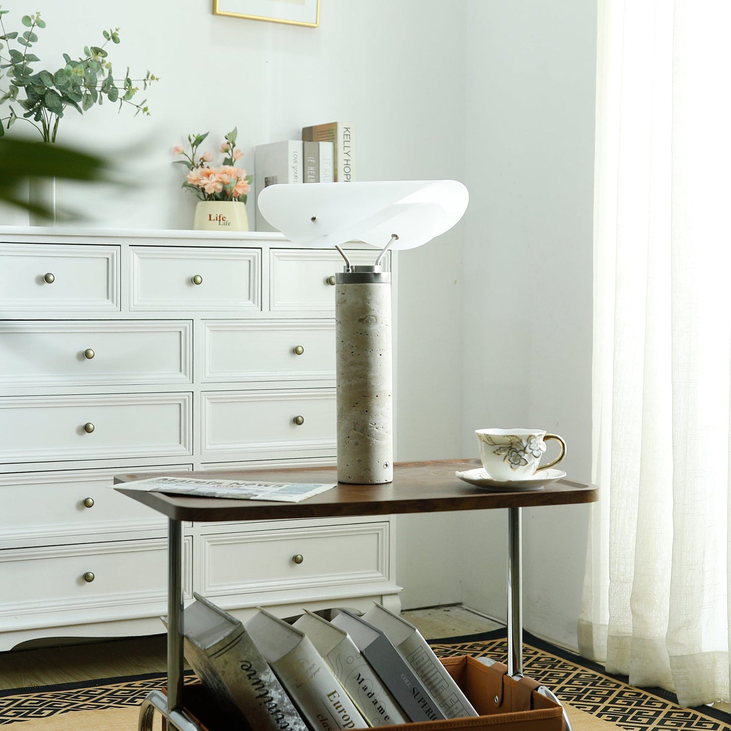 Marbella Table Lamp | Stone Base | Grey and White