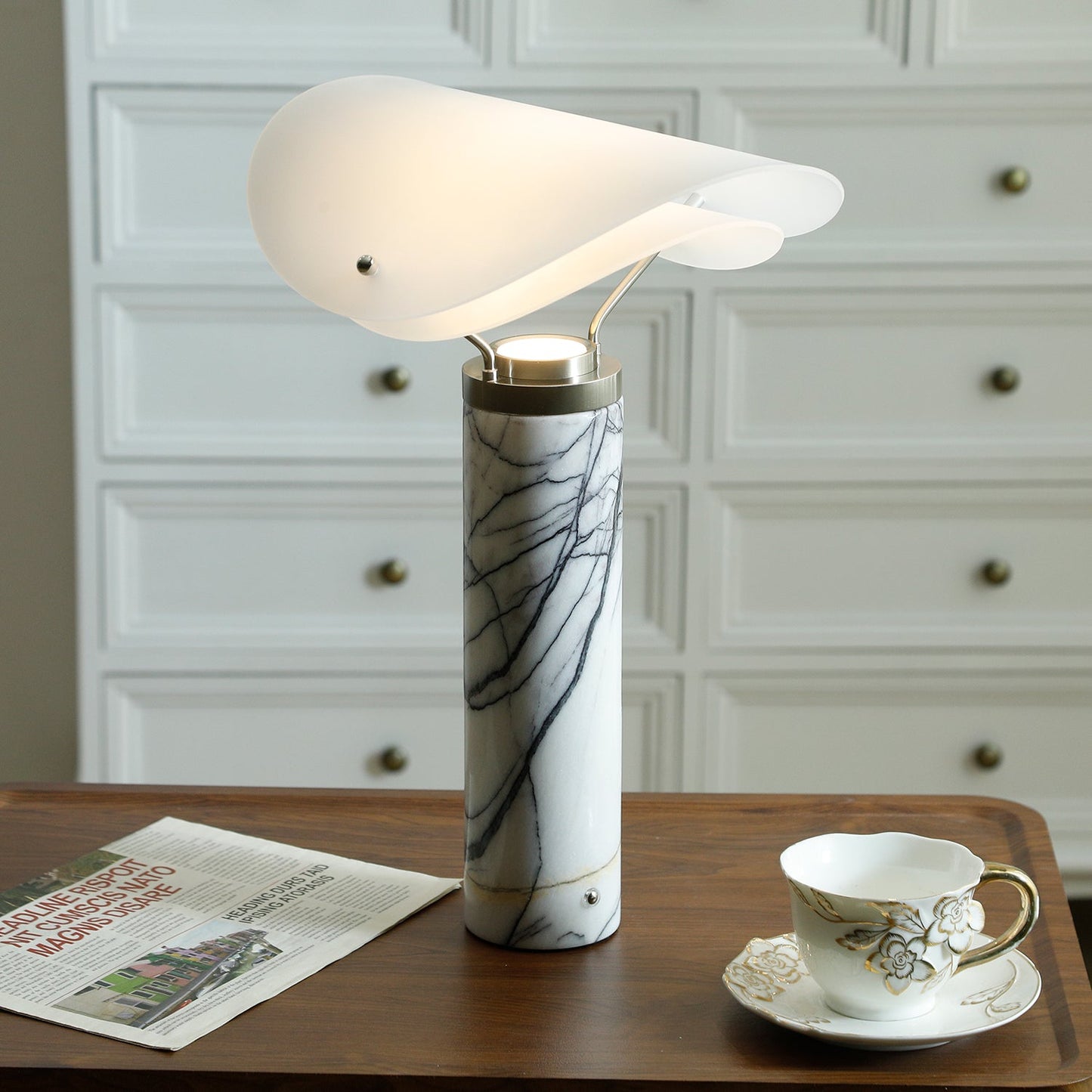 Marbella Table Lamp | Stone Base | Grey and White