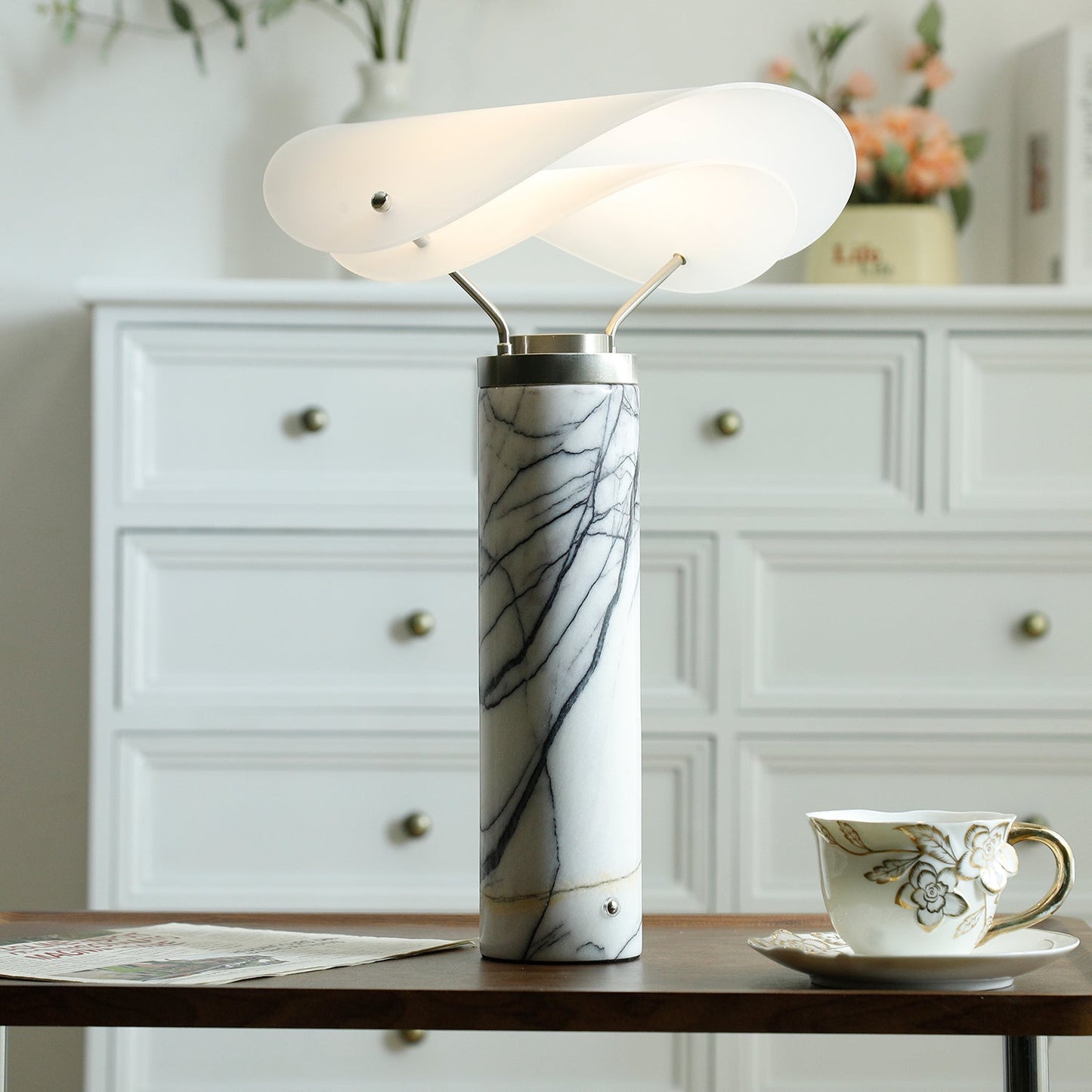 Marbella Table Lamp | Stone Base | Grey and White