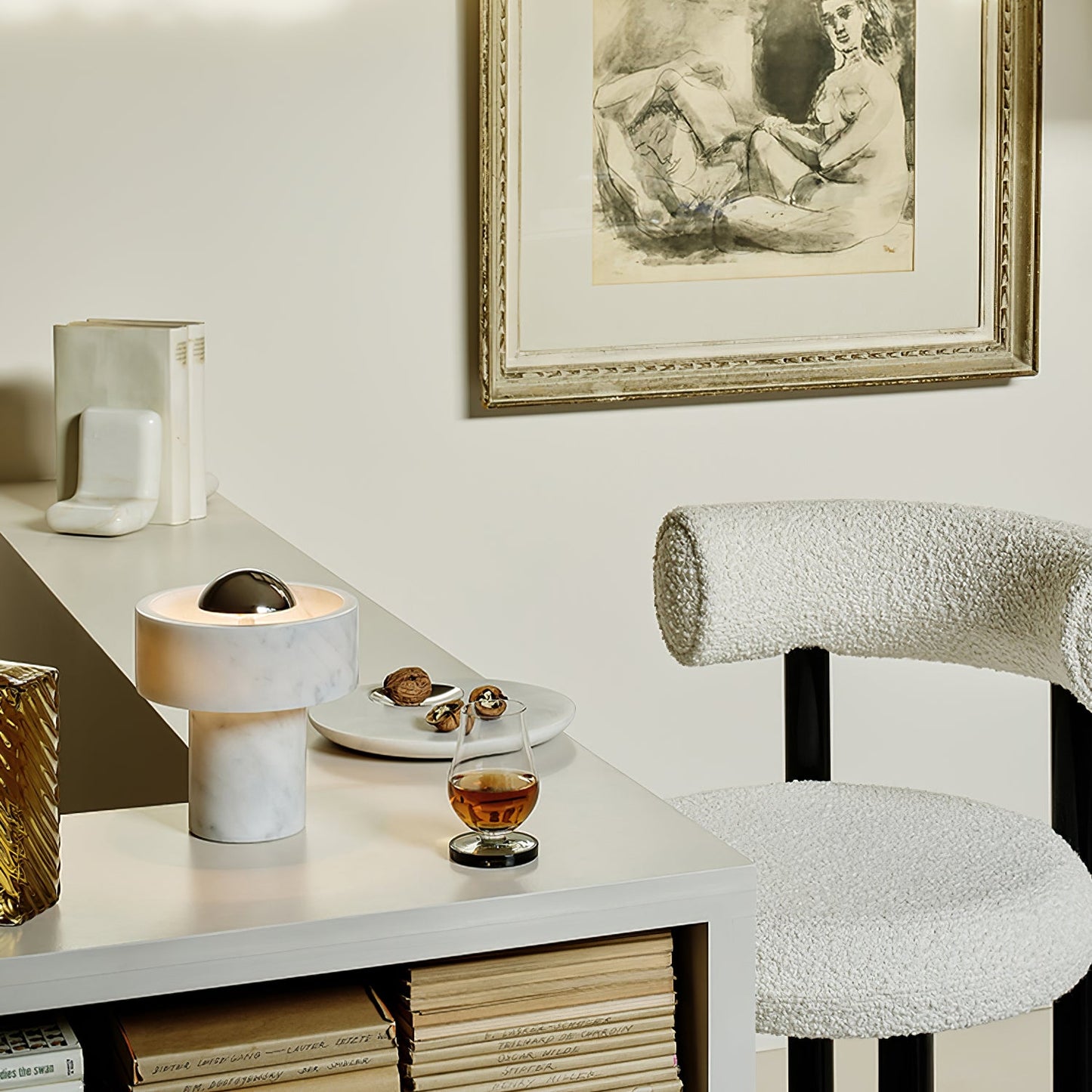 Marble Aura Table Lamp | Marble & Metal | White & Gold