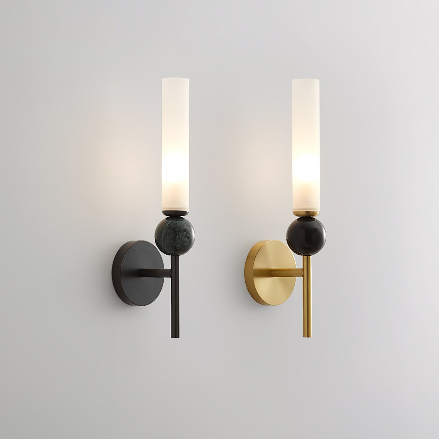 Marble Vertical Wall Lamp | Brass & Acrylic | Black, White, Green Marble