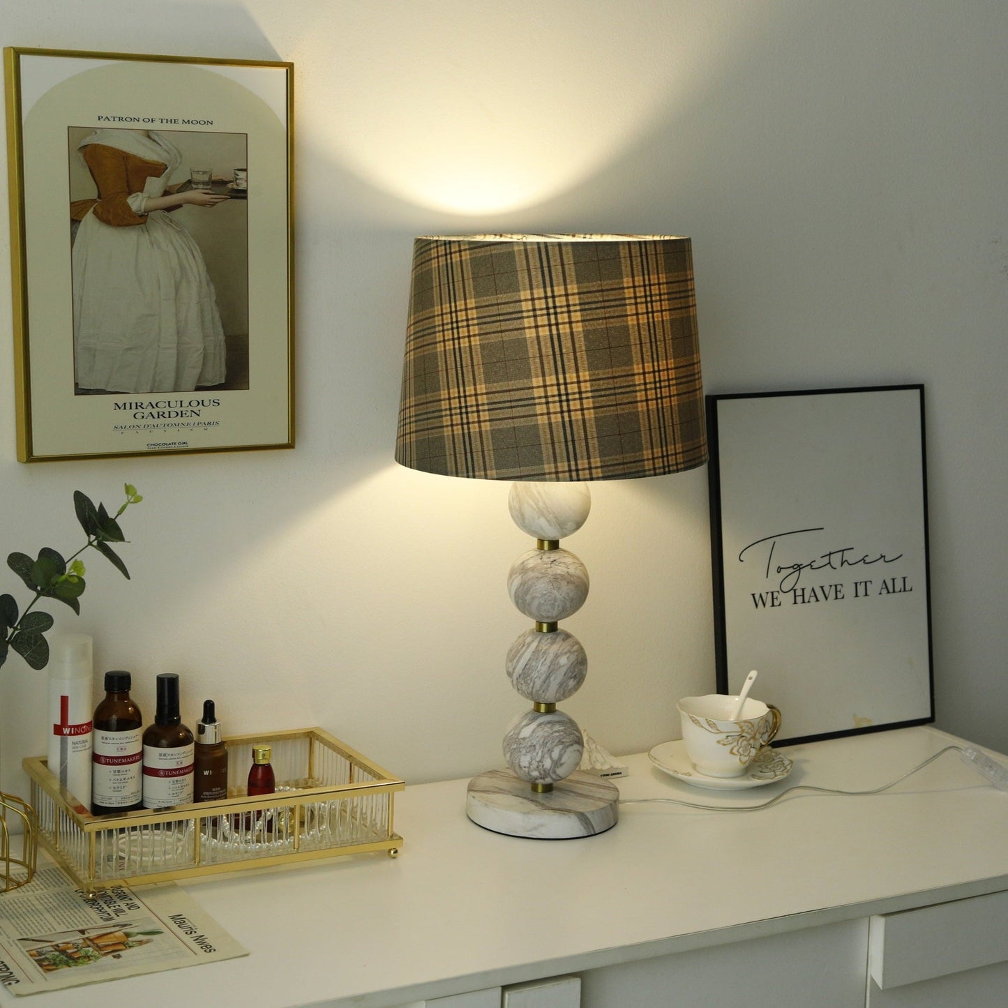 Marbliss Table Lamp | Marble & Fabric | Grey Shade