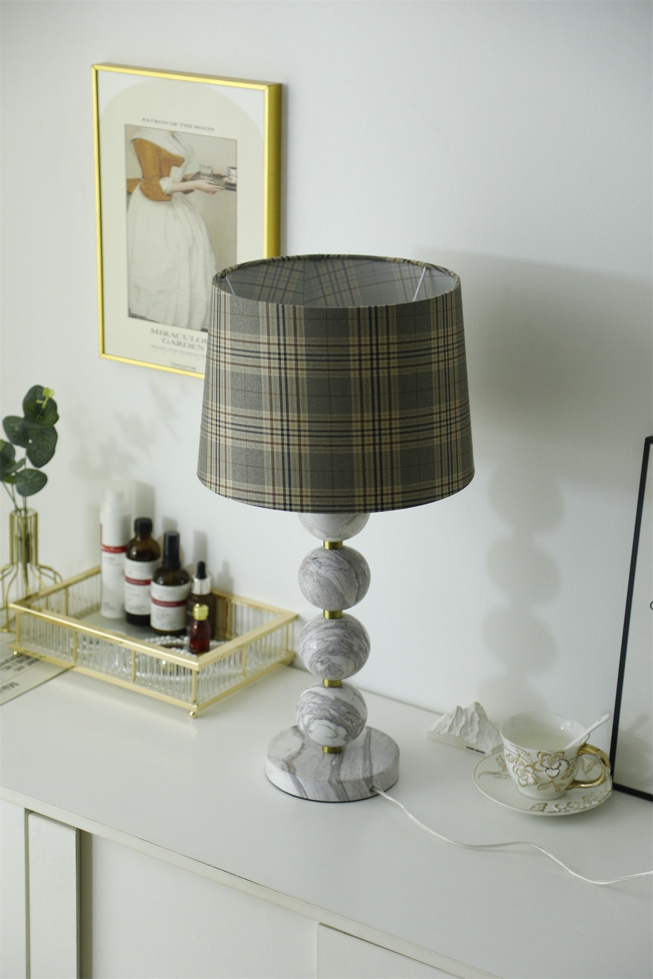 Marbliss Table Lamp | Marble & Fabric | Grey Shade