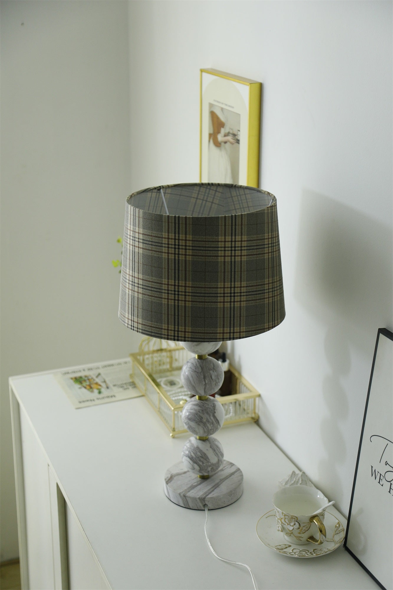 Marbliss Table Lamp | Marble & Fabric | Grey Shade