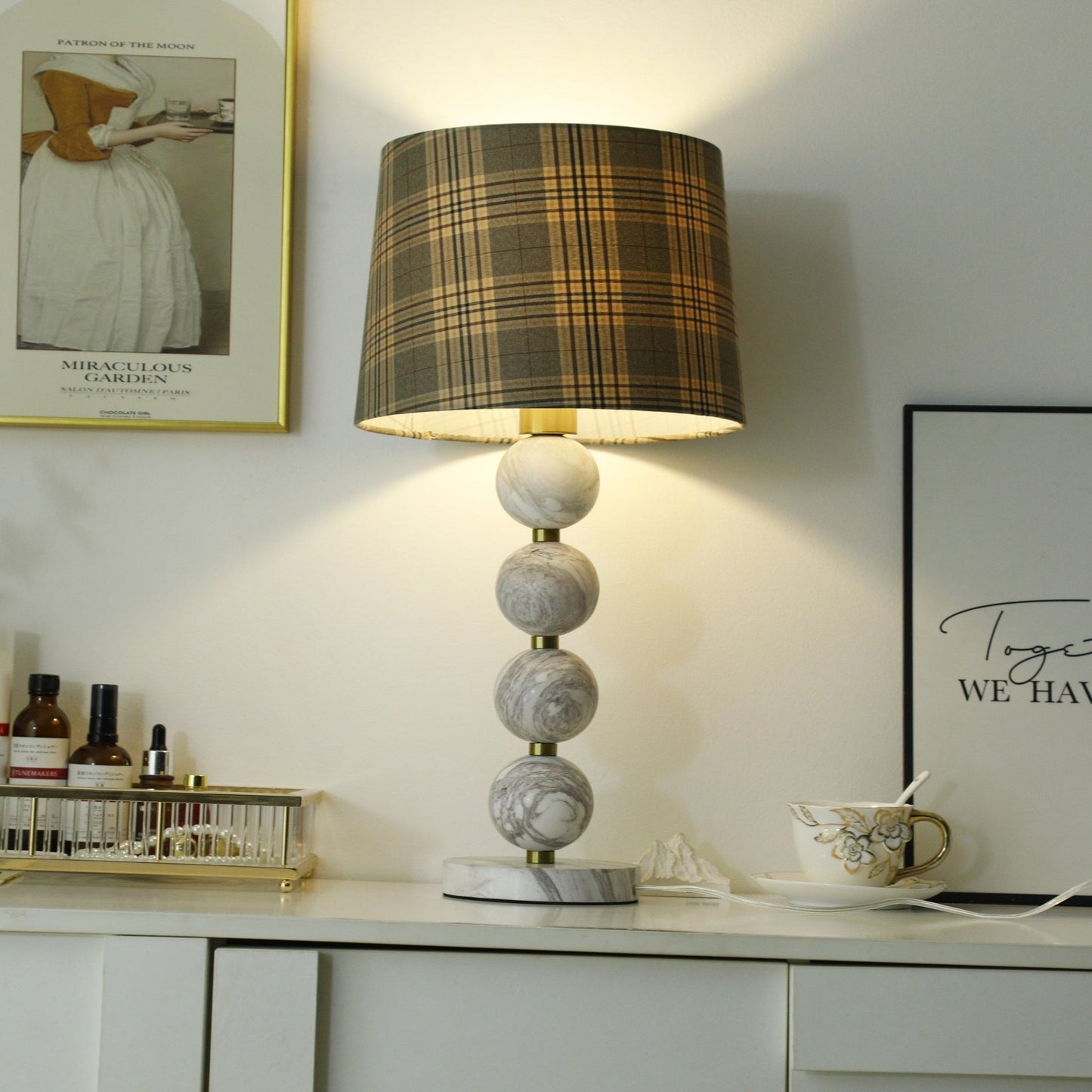 Marbliss Table Lamp | Marble & Fabric | Grey Shade