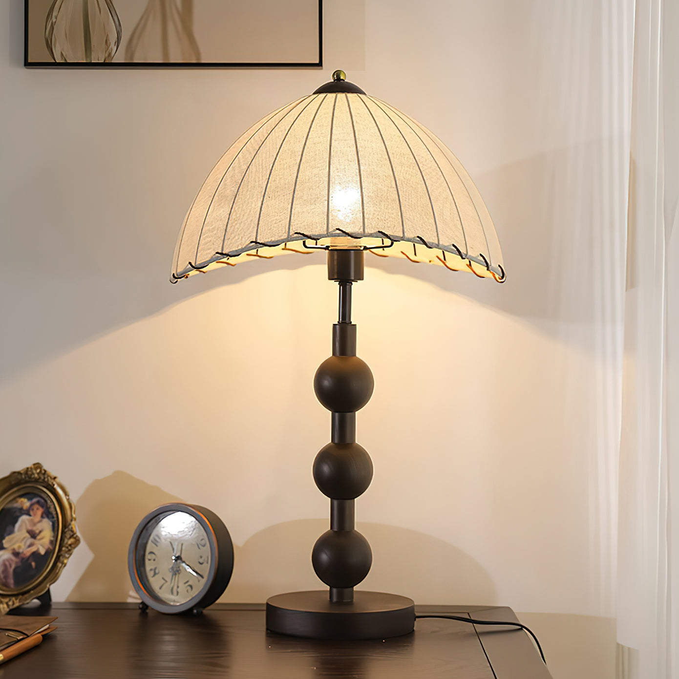 Maris Table Lamp | Wood & Fabric | Walnut & White